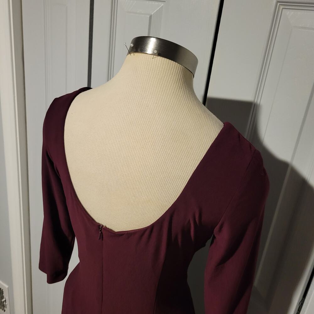 Classic Stretch Ruched Evening Dress Alex Evenings Wine Red Size 6 3/4 Sleeve. - Picture 5 of 10